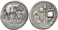 RÖMISCHE REPUBLIK RÖMISCHE REPUBLIK. C. Iulius Caesar, 49 - 48 v. Chr. Denar ø 18mm (3,78g). Mzst. in Gallia Narbonensis oder Hispania citerior. Vs.: CAESAR, Elefant n. r. trampelt einen Drachen niede