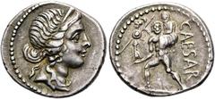 RÖMISCHE REPUBLIK RÖMISCHE REPUBLIK. C. Iulius Caesar, 48 - 47 v. Chr. Denar ø 17mm (3,86g). Mzst. in Asia. Vs.: Kopf der Venus mit Stephane n. r. Rs.: CAESAR, Aeneas trägt seinen Vater Anchises u. da