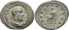 RÖMISCHE KAISERZEIT RÖMISCHE KAISERZEIT. Pupienus, 238 n. Chr. Denar ø 21mm (2,63g). Mzst. Rom. Vs.: IMP C M CLOD PVPIENVS AVG, drapierte Panzerbüste mit Lorbeerkranz n. r. Rs.: PAX PVBLICA, Pax mit Z