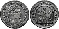RÖMISCHE KAISERZEIT RÖMISCHE KAISERZEIT. Constantin I., der Große, 307 - 337 n. Chr. Leichter Miliarense ø 24mm (3,28g). 317 n. Chr. Mzst. Sirmium. Vs.: CONSTANTINVS MAX AVG, drapierte Panzerbüste mit
