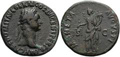 RÖMER RÖMISCHE KAISERZEIT. Domitian, 81 - 96 n. Chr. AE As ø 28mm (10,72g). 92 - 94 n. Chr. Mzst. Rom. Vs.: IMP CAES DOMIT AVG GERM COS XVI CENS PER P P, Kopf mit Lorbeerkranz n. r. Rs.: MONETA AVGVST
