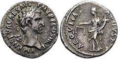 RÖMER RÖMISCHE KAISERZEIT. Nerva, 96 - 98 n. Chr. Denar ø 18mm (2,86g). 97 n. Chr. Mzst. Rom. Vs.: IMP NERVA CAES AVG P M TR P COS III P P, Kopf mit Lorbeerkranz n. r. Rs.: AEQVITAS AVGVST, Aequitas m