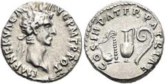 RÖMER RÖMISCHE KAISERZEIT. Nerva, 96 - 98 n. Chr. Denar ø 18mm (3,16g). 97 n. Chr. Mzst. Rom. Vs.: IMP NERVA CAES AVG P M TR POT, Kopf mit Lorbeerkranz n. r. Rs.: COS III PATER PATRIAE, Simpulum, Aspe