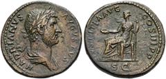 RÖMER RÖMISCHE KAISERZEIT. Hadrian, 117 - 138 n. Chr. AE Dupondius oder As ø 27mm (13,34g). 129 - 130 n. Chr. Mzst. Rom. Vs.: HADRIANVS AVGVSTVS, drapierte Büste mit Lorbeerkranz n. r. Rs.: IVSTITIA A
