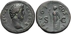 RÖMER RÖMISCHE KAISERZEIT. Aelius Caesar, 137 n. Chr. AE As ø 27mm (11,52g). 137 n. Chr. Mzst. Rom. Vs.: L AELIVS CAESAR, Kopf n. r. Rs.: TR POT COS II / S - C, Spes mit Blüte schreitet ihr Gewand raf