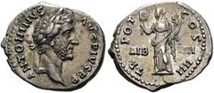 RÖMER RÖMISCHE KAISERZEIT. Antoninus Pius, 138 - 161 n. Chr. Denar ø 19mm (3,21g). 145 - 161 n. Chr. Mzst. Rom. Vs.: ANTONINVS AVG PIVS P P, Kopf mit Lorbeerkranz n. r. Rs.: TR POT COS IIII / LIB - II