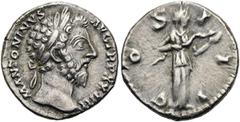 RÖMER RÖMISCHE KAISERZEIT. Marcus Aurelius, 161 - 180 n. Chr. Denar ø 18mm (3,15g). 170 n. Chr. Mzst. Rom. Vs.: M ANTONINVS AVG TR P XXIIII, Kopf mit Lorbeerkranz n. r. Rs.: COS III, Salus füttert ein