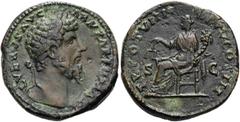 RÖMER RÖMISCHE KAISERZEIT. Lucius Verus, 161 - 169 n. Chr. AE Sesterz ø 32mm (23,34g). 169 n. Chr. Mzst. Rom. Vs.: L VERVS AVG ARM PARTH MAX, Kopf mit Lorbeerkranz n. r. Rs.: TR POT VIIII IMP V COS II