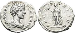 RÖMER RÖMISCHE KAISERZEIT. Commodus als Caesar, 166 - 177 n. Chr. Denar ø 20mm (3,27g). 175 - 176 n. Chr. Mzst. Rom. Vs.: COMMODO CAES AVG FIL GERM SARM, drapierte Büste n. r. Rs.: SPE-S PVBLICA, Spes