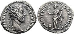 RÖMER RÖMISCHE KAISERZEIT. Commodus, 177 - 192 n. Chr. Denar ø 18mm (2,79g). 184 n. Chr. Mzst. Rom. Vs.: M COMMODVS ANTON AVG PIVS, Kopf mit Lorbeerkranz n. r. Rs.: P M TR P VIIII IMP VI COS IIII P P,