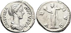 RÖMER RÖMISCHE KAISERZEIT. Crispina, 178 - 192 n. Chr. Denar ø 19mm (3,41g). 178 - 182 n. Chr. Mzst. Rom. Vs.: CRISPINA AVGVSTA, drapierte Büste n. r. Rs.: VENVS, Venus mit Apfel in der Rechten zieht 