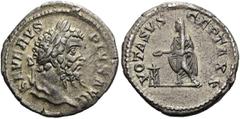 RÖMER RÖMISCHE KAISERZEIT. Septimius Severus, 193 - 211 n. Chr. Denar ø 20mm (3,21g). 206 n. Chr. Mzst. Rom. Vs.: SEVERVS PIVS AVG, Kopf mit Lorbeerkranz n. r. Rs.: VOTA SVS-CEPTA XX, Kaiser capite ve