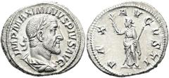 RÖMER RÖMISCHE KAISERZEIT. Maximinus Thrax, 235 - 238 n. Chr. Denar ø 20mm (3,20g). 235 - 236 n. Chr. Mzst. Rom. Vs.: IMP MAXIMINVS PIVS AVG, drapierte Panzerbüste mit Lorbeerkranz n. r. Rs.: PAX AVGV