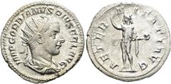 RÖMER RÖMISCHE KAISERZEIT. Gordian III., 238 - 244 n. Chr. Antoninian ø 23mm (4,32g). 241 - 243 n. Chr. Mzst. Rom. Vs.: IMP GORDIANVS PIVS FEL AVG, drapierte Panzerbüste mit Strahlenkrone n. r. Rs.: A