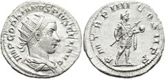 RÖMER RÖMISCHE KAISERZEIT. Gordian III., 238 - 244 n. Chr. Antoninian ø 22mm (4,24g). 241 - 243 n. Chr. Mzst. Rom. Vs.: IMP GORDIANVS PIVS FEL AVG, drapierte Panzerbüste mit Strahlenkrone n. r. Rs.: P
