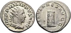 RÖMER RÖMISCHE KAISERZEIT. Philipp I. Arabs, 244 - 249 n. Chr. Antoninian ø 23mm (5,19g). 248 n. Chr. Mzst. Rom. Emission zur 1000-Jahr-Feier Roms. Vs.: IMP PHILIPPVS AVG, drapierte Panzerbüste mit St