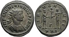 RÖMER RÖMISCHE KAISERZEIT. Numerianus, 283 - 284 n. Chr. Antoninian ø 22mm (3,38g). Mzst. Antiochia. Vs.: IMP C NUMERIANVS P F AVG, drapierte Panzerbüste mit Strahlenkrone n. r. Rs.: VIRTVS A-VGG / Γ 