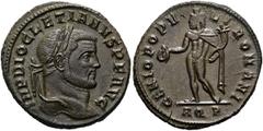 RÖMER RÖMISCHE KAISERZEIT. Diocletian, 284 - 305 n. Chr. AE Follis ø 27mm (10,00g). 296 n. Chr. Mzst. Aquileia. Vs.: IMP DIOCLETIANVS P F AVG, Kopf mit Lorbeerkranz n. r. Rs.: GENIO POPV-LI ROMANI / A