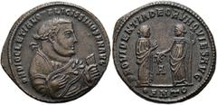 RÖMER RÖMISCHE KAISERZEIT. Diocletian, 284 - 305 n. Chr. AE Follis ø 25mm (7,13g). Geprägt nach seiner Abdankung, 306 n. Chr. Mzst. Antiochia. Vs.: D N DIOCLETIANO FELICISSIMO SEN AVG, Konsularbüste m