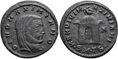 RÖMER RÖMISCHE KAISERZEIT. Divus Maximianus Herculius, ab 310 n. Chr. AE Follis ø 24mm (4,73g). 311 n. Chr. Mzst. Thessaloniki. Vs.: DIVO MAXIMIANO, Kopf capite velato n. r. Rs.: MEM DIVI M-AXIMIANI /