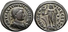RÖMER RÖMISCHE KAISERZEIT. Licinius II., 315 - 324 n. Chr. AE Follis ø 19mm (3,77g). 317 - 320 n. Chr. Mzst. Nikomedia. Vs.: D N VAL LICIN LICINIVS NOB C, drapierte Panzerbüste mit Perlendiadem n. r. 