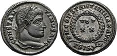 RÖMER RÖMISCHE KAISERZEIT. Constantin I., der Große, 307 - 337 n. Chr. AE Follis ø 19mm (3,15g). 321 - 324 n. Chr. Mzst. Siscia. Vs.: CONSTAN-TINVS AVG, Kopf mit Lorbeerkranz n. r. Rs.: D N CONSTANTIN