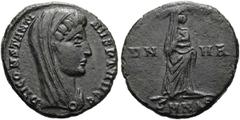 RÖMER RÖMISCHE KAISERZEIT. Divus Constantinus I., ab 337 n. Chr. AE Follis ø 15mm (1,64g). 347 - 348 n. Chr. Mzst. Nikomedia. Vs.: DV CONSTANTI-NVS PT AVGG, Kopf capite velato n. r. Rs.: VN - MR / SM 