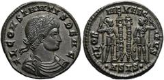 RÖMER RÖMISCHE KAISERZEIT. Constantius II. als Caesar, 324 - 337 n. Chr. AE Follis ø 18mm (2,56g). 334 - 335 n. Chr. Mzst. Siscia. Vs.: FL CONSTANTIS BEA C, drapierte Panzerbüste mit Lorbeerkranz n. r