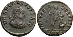 RÖMER RÖMISCHE KAISERZEIT. Arcadius, 383 - 408 n. Chr. AE ø 22mm (4,75g). 383 - 388 n. Chr. Mzst. Heraclea. Vs.: D N ARCADIVS P F AVG, drapierte Panzerbüste mit Perlendiadem n. r. Rs.: VIRTVS E-XERCIT