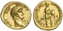 Nero Nero, 54 - 68 n. Chr. Aureus 60 - 61 n. Chr. Lugdunum. 7.70 g. Vs.: NERO CAESAR AVG IMP, Kopf n. r. Rs.: PONTIF MAX TR P VII COS IIII P P / EX - S C, Roma steht n. r. mit Fuß auf Waffen u. beschr