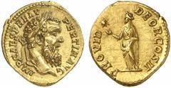 Pertinax Pertinax, 192 - 193 n. Chr. Aureus 193 n. Chr. Rom. 7.32 g. Vs.: IMP CAES P HELV PERTIN AVG, Kopf mit Lorbeerkranz n. r. Rs.: PROVID DEOR COS II, Providentia zeigt mit ihrer Rechten auf Stern