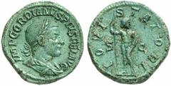 Gordian III. Gordian III., 238 - 244 n. Chr. Sesterz 241 - 243 n. Chr. Rom. 20.43 g. Vs.: IMP GORDIANVS PIVS FEL AVG, drapierte Panzerbüste mit Lorbeerkranz n. r. Rs.: IOVI STATORI / S - C, Jupiter mi