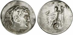 LYKIEN Im Namen Alexanders III. des Großen. Tetradrachme 213/212 v. Chr. 16.10 g. Vs.: Kopf des Herakles mit Löwenfell n. r. Rs.: ΑΛΕΧΑΝΔΡΟΥ, Zeus mit Adler n. l. thronend, l. lunares Σ(=Jahr 6 der Lo