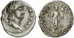 Nero Nero, 54 - 68 n. Chr. Denar 64 - 66 n. Chr. Rom. 3.39 g. Vs.: NERO CAESAR, Kopf mit Lorbeerkranz n. r. Rs.: AVGVSTVS GERMANICVS, Nero/Sol mit Strahlenkrone, Zweig u. Victoriola. RIC 47; C. 45; BM