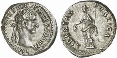 Nerva Nerva, 96 - 98 n. Chr. Denar 97 n. Chr. Rom. 3.66 g. Vs.: IMP NERVA CAES AVG P M TR P COS III P P, Kopf mit Lorbeerkranz n. r. Rs.: LIBERTAS PVBLICA, Libertas n.l. stehend mit Pileus und Zepter.