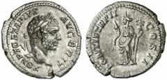 Geta Geta, 209 - 212 n. Chr. Denar 210 n. Chr. Rom. 3.15 g. Vs.: P SEPT GETA PIVS AVG BRIT, Kopf mit Lorbeerkranz n. r. Rs.: PONTIF TR P II COS II, Felicitas n.l. stehend mit Füllhorn und langem Caduc