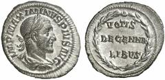 Maximinus Thrax Maximinus Thrax, 235 - 238 n. Chr. Denar 235 n. Chr. Rom. 2.55 g. Vs.: IMP MAXIMINVS PIVS AVG, drapierte Panzerbüste mit Lorbeerkranz n. r. Rs.: Im Kranz VOTIS / DECENNA / LIBVS. RIC 1