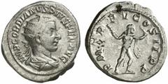 Gordian III. Gordian III., 238 - 244 n. Chr. Antoninian 242 - 243 n. Chr. Rom. 4.66 g. Vs.: IMP GORDIANVS PIVS FEL AVG, drapierte Panzerbüste mit Strahlenkrone n. r. Rs.: P M TR P V COS II P P, Herkul