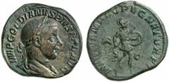 Gordian III. Gordian III., 238 - 244 n. Chr. Sesterz 243 - 244 n. Chr. Rom. 19.52 g. Vs.: IMP GORDIANVS PIVS FEL AVG, drapierte Panzerbüste mit Lorbeerkranz n. r. Rs.: MARTEM PROPVGNATOREM / S C, Mars