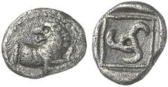 GRIECHEN LYKIEN 1/12 Stater (0,63g). 470 / 440 v. Chr. Mzst. unbest. Vs.: Protome eines sich umwendenen Löwen n. r. Rs.: Triskeles in vertieftem Quadrat mit Perlrahmen. Vismara, Lycia ­ (vgl. I 7, Wek