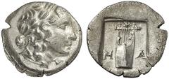 GRIECHEN LYKIEN Masikytes Hemidrachme (1,67g). ca. 48 - 23 v. Chr. Vs.: Apollon­kopf n. r. Rs.: Lyra zwischen M-A in vertieftem Quadrat. Troxell Period IV, Series 1, 86. vz