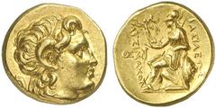 GRIECHEN THRAKISCHE KÖNIGE UND DYNASTEN Lysimachos, 305 - 281 v. Chr. Stater (8,56g). 297/6 - 282/1 v. Chr. Mzst. Alexandria Troas. Vs.: Kopf Alexanders d. Gr. mit Diadem u. Ammonshorn n. r. Rs.: BAΣI