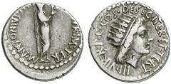 RÖMER RÖMISCHE REPUBLIK RÖMISCHE REPUBLIK NACH 211 V. CHR Marcus Antonius 38 v. Chr. Denar (3,37g). Mzst. in Griechenland (Athen?). Vs.: M ANTONINVS M F M N AVGVR IMP TER, bärtiger Marc Anton in Toga 