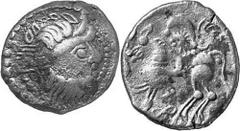 KELTEN MITTLERE UND UNTERE DONAU Nachahmungen der Tetradrachmen und Teilstücke Philipps II. Objekt-Nr.: 1036 Kapostaler Tetradrachme, (10,65 g.), Vs.: Stilisierter Zeuskopf r. Rs.: Stilisierter Reiter
