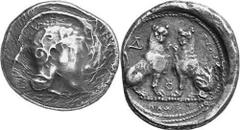 GRIECHEN LYKIEN DYNASTEN Objekt-Nr.: 1461 Ddentimi Stater, (8,21 g.), frühes 4. Jh. v. Chr. Mzst. Tlos. Vs.: Kopf der Athena r. mit attischem Helm. Auf dem Helmkessel Olivenblätter. Rs.: "ddentimi", z