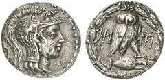 GRIECHEN ATTIKA ATHEN Tetradrachme des Neuen Stils (15,94g). 86 - 84 v. Chr. Vs.: Kopf der Athena mit attischem Helm nach r. Rs.: A-ΘE, Eule auf Amphora zwischen zwei Monogrammen. Thompson 1313ff. Ex 