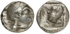 GRIECHEN ATTIKA ATHEN Tetradrachme (16,91g). ca. 480 v. Chr. Vs.: Athenakopf mit attischem Helm nach r. Rs.: AΘE, Eule, Olivenzweig. Asyut Group IV f; Seltman Group M. R! Rs. Überprägungsspuren, vz Da