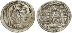 GRIECHEN ATTIKA ATHEN Tetradrachme des Neuen Stils (16,60g). 105/104 v. Chr. Vs.: Kopf der Athena mit attischem Helm nach r. Rs.: A-ΘE, Eule auf Amphora, Beamte: HΡA-KΛEI / EΥK/ΛHΣ / ΔIOK, im Feld r. 