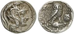 GRIECHEN ATTIKA ATHEN Tetradrachme des Neuen Stils (16,76g). 98/97 v. Chr. Vs.: Kopf der Athena mit attischem Helm nach r. Rs.: A-ΘE, Eule auf Amphora, Beamte: NI-KH/THΣ / ΔIO/NΥ/ΣIOΣ / ME/NE, im Feld