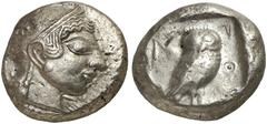 GRIECHEN ATTIKA ATHEN Tetradrachme (17,62g). 500 - 483 v. Chr. Vs.: Athenakopf mit attischem Helm n. r. Rs.: AΘE, Eule n. r. Dahinter Olivenzweig. Svoronos Taf. 3 ­ 5; Seltman Group G. Gutes ss